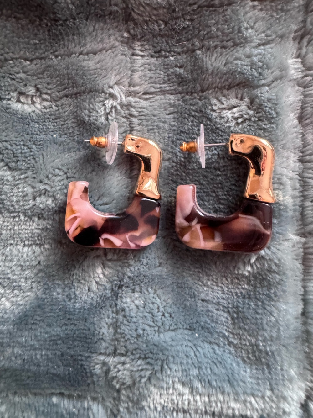 Ann Taylor LOFT Gold & Pink Tortoiseshell Square Hoop Earrings